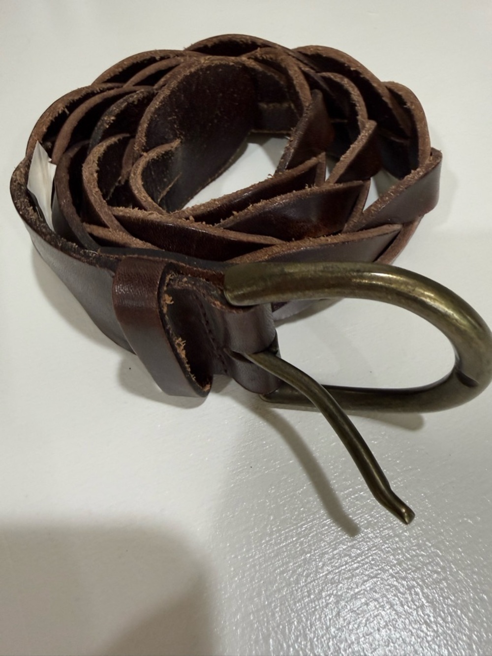 Abercrombie and Fitch Brown Leather Braided Belt with Brass Buckle